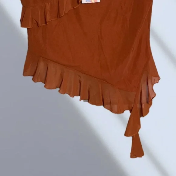 Brown Asymmetrical Ruffled Sleeveless Blouse - Picture 5 of 5